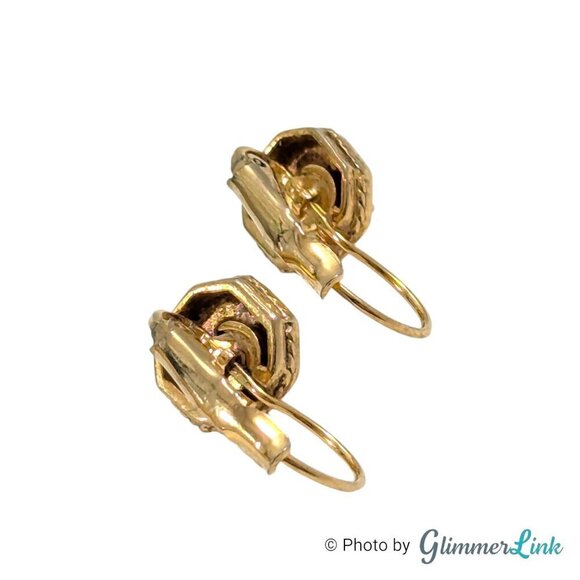 Octagonal Clear Rhinestone Leverback Gold Tone Drop Earrings - Picture 8 of 11